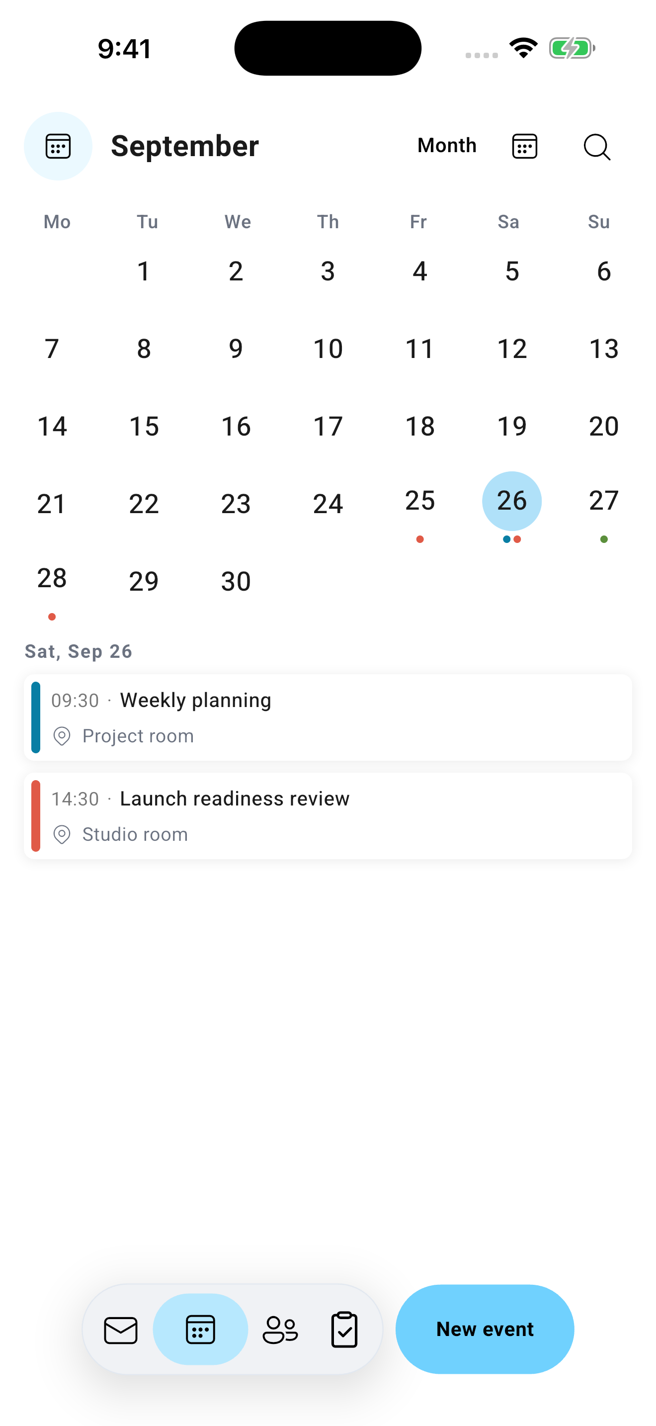 Pantomime mobile calendar with fictional events